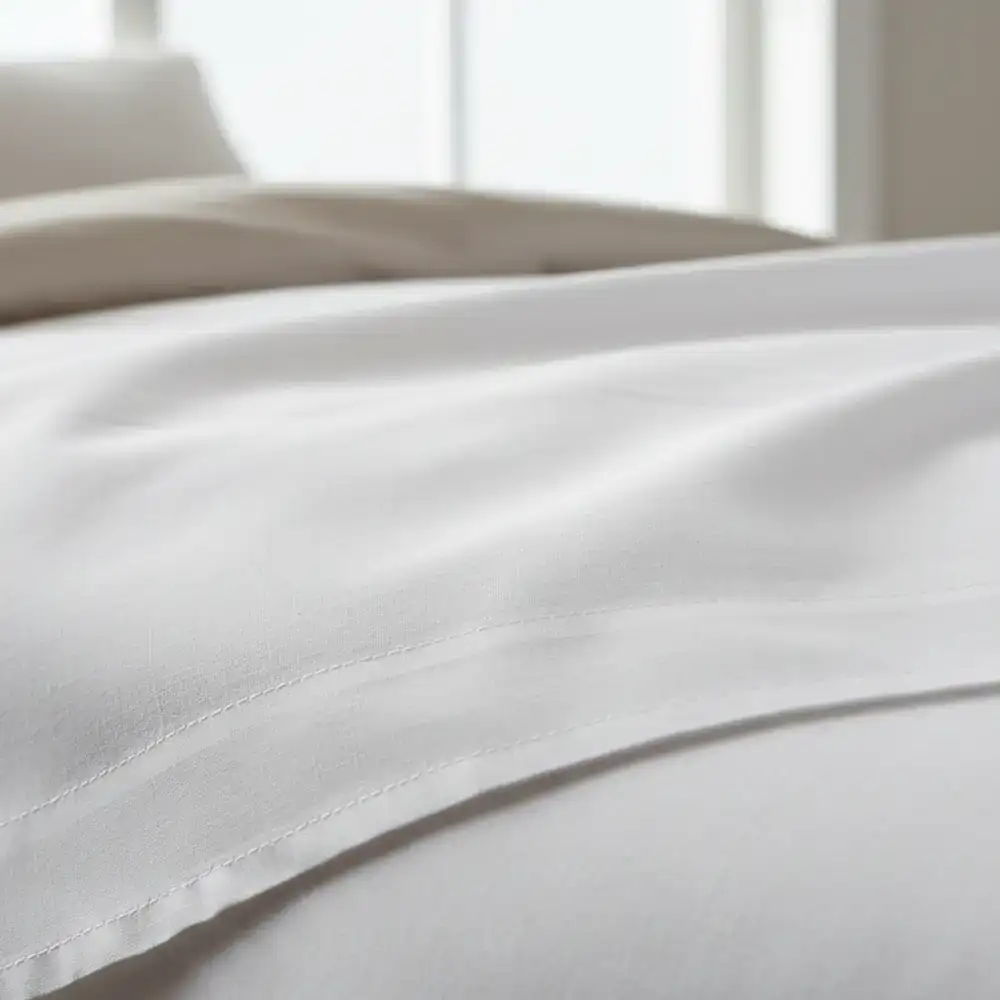 Close up of our premium percale weave showing the detailed stitching